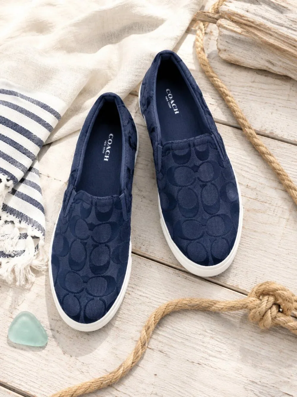 Coach Navy Allegra Signature C Slip On Sneakers Casual Preppy Shoes Size 6B